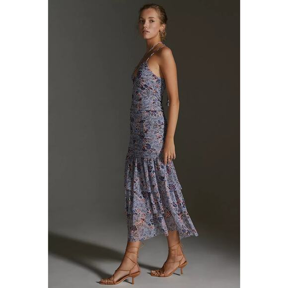 NWT MISA MISA LOS ANGELES Halter-Neck Mesh Midi Dress Size XS Blue #MB446 - Picture 4 of 11